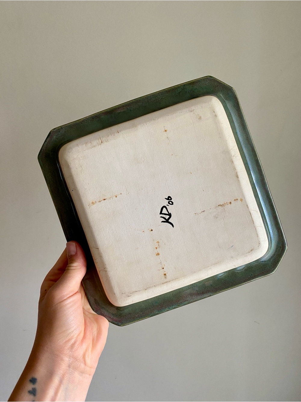 Vintage Handmade Set of 2 Rustic Heavy Square Ceramic Plates - Picture 3 of 5